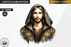 Watercolor Jesus Christ Clipart PNG, black and gold clipart Product Image 1