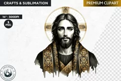 Watercolor Jesus Christ Clipart PNG, black and gold clipart Product Image 1