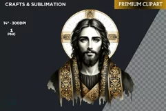 Watercolor Jesus Christ Clipart PNG, black and gold clipart Product Image 2