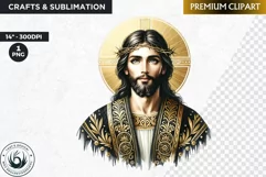 Watercolor Jesus Christ Clipart PNG, black and gold clipart Product Image 1