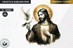 Watercolor Jesus Christ Clipart PNG, black and gold clipart Product Image 1