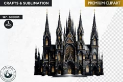 Watercolor Christian clipart PNG, black and gold church Product Image 1