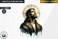 Watercolor Jesus Christ Clipart PNG, black and gold clipart Product Image 1