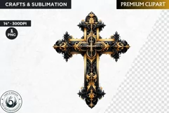 Watercolor Christian clipart PNG, black and gold cross Product Image 1