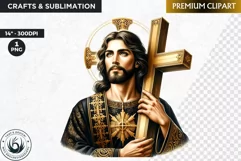 Watercolor Jesus Christ Clipart PNG, black and gold clipart Product Image 1