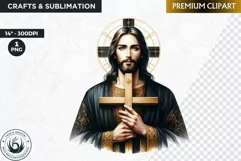 Watercolor Jesus Christ Clipart PNG, black and gold clipart Product Image 1
