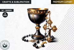 Watercolor Christian clipart PNG, black & gold chalice,graal Product Image 1