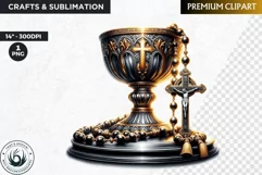 Watercolor Christian clipart PNG, black & gold chalice,graal Product Image 1