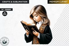 Watercolor Christian clipart PNG, black & gold choir girl Product Image 1