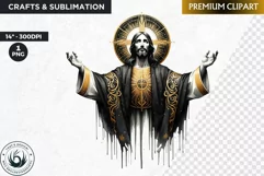 Watercolor Jesus Christ Clipart PNG, black and gold clipart Product Image 1