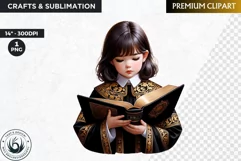 Watercolor Christian clipart PNG, black & gold choir girl Product Image 1