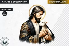 Watercolor Jesus Christ Clipart PNG, black and gold clipart Product Image 1