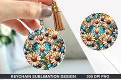 Flower Keychain Sublimation - Spring Keychain PNG Design Product Image 1