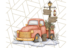 Vintage Christmas Truck Clipart PNG, Retro Holiday Vehicle Product Image 2