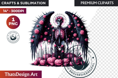 Pink &amp; Black Gothic Halloween Skeleton Clipart PNG, Skull Product Image 1