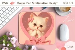 White Kitten Mouse Pad Design, Vintage Animals Mousepad Wrap Product Image 1