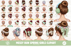Messy Bun Spring Girls Clipart Product Image 1