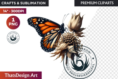 Autumn Butterfly and flower Clipart: Moody Floral PNG Product Image 1