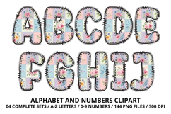 Floral Patchwork Alphabet &amp; Numbers Clipart 144 PNG 300 DPI Product Image 2