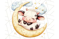 Sleeping Baby Animals PNG, Moon and Stars Nursery Clipart Product Image 2