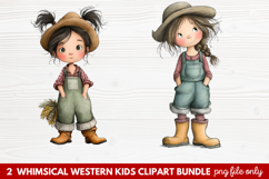 2 Whimsical Western Kids Clipart | Cute Cowboy &amp; Cowgirl PNG Product Image 1