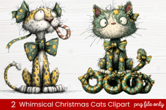 2 Whimsical Christmas Cats Clipart | Cute Festive Cat PNG Product Image 1