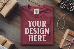 Crimson Comfort Colors 1717 Christmas Folded T-Shirt Mockup Product Image 1