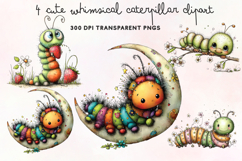 Cute Whimsical Caterpillar Clipart PNG Product Image 1