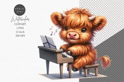 Highland calf clipart, Playing on piano, Cute Animals Clipar Product Image 1