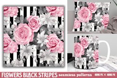 Flowers Black Stripes Digital Paper Product Image 1