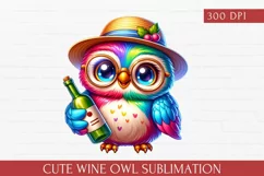 watercolor Cute Wine Owl clipart, Wine Owl Sublimation Product Image 5