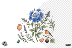 Summer Wildflowers &amp; Bird &amp; Insect Clipart - Houseplant PNG Product Image 1