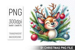 Cute Christmas Reindeer, Christmas Clipart PNG File Product Image 1