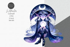 Elf clipart, Moonlit night elf clipart, Fantasy clipart Product Image 1