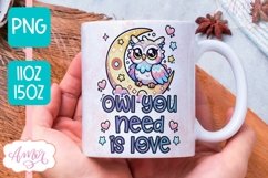 Cute Valentines Mug Wrap PNG, Valentines Owl mug png design Product Image 1