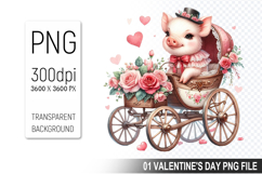 Valentine&#039;s Cute Pig Clipart PNG, Pig Graphic For Crafts Product Image 1