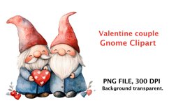 Watercolor Valentine couple gnome clipart, watercolor png Product Image 1