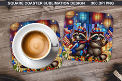 Raccoon Coaster Sublimation, 4th Of July Coaster PNG Design Product Image 1
