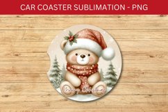 rounded car coaster - baby bear wearing santa hat Product Image 1