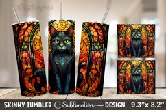 Stained Glass Halloween Cat Tumbler | 20oz Skinny Tumbler Product Image 1