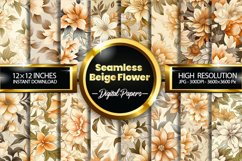 Seamless Beige Flower Digital Papers, Flower Pattern Product Image 1