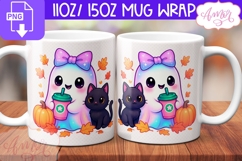Fall Season mug wrap PNG, Cute Halloween ghost mug PNG Product Image 1