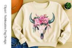 Cute boho floral bull skull watercolor clipart sublimation Product Image 1