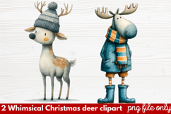 2 Whimsical Christmas Deer Clipart | Cute Festive Deer PNG Product Image 1