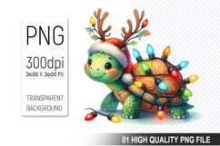 Watercolor Christmas Turtle With Lights Clipart PNG Bundle Product Image 14