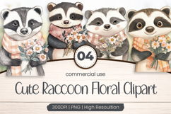 Cute Raccoon Floral Clipart PNG Product Image 1