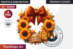 Sunflower Autumn Wreath - Rustic Farmhouse Harvest PNG Product Image 1