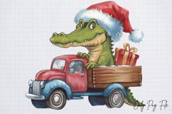 Watercolor Christmas Crocodile Clipart PNG Product Image 1