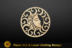 Celestial sun and moon wood carving image Laser Cut Product Image 1