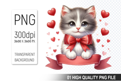 Cute Cat Clipart PNG, Valentine&#039;s Day Animal PNG File Product Image 1